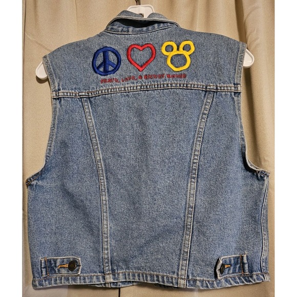 Disney's Vintage 90's Cropped Denim Vest Peace Love & Mickey Mouse Jrs Size Med - Picture 3 of 4
